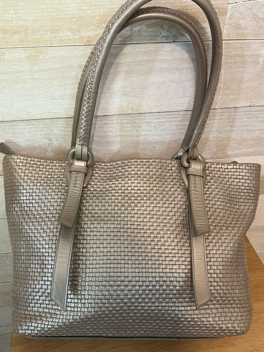 Cole Haan Metallic Woven Tote in Light Pewter - Picture 5 of 11